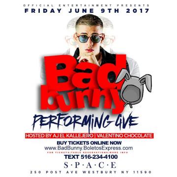 Buy tickets for BAD BUNNY Performing Live At The Space Theatre In Westbury (Long Island) BAD BUNNY Performing Live At The Space Theatre In Westbury (Long Island)