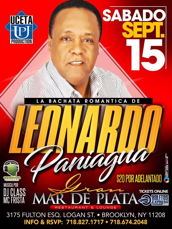 Buy tickets for LA BACHATA ROMANTICA DE LEONARDO PANIAGUA EN VIVO! LA BACHATA ROMANTICA DE LEONARDO PANIAGUA EN VIVO!