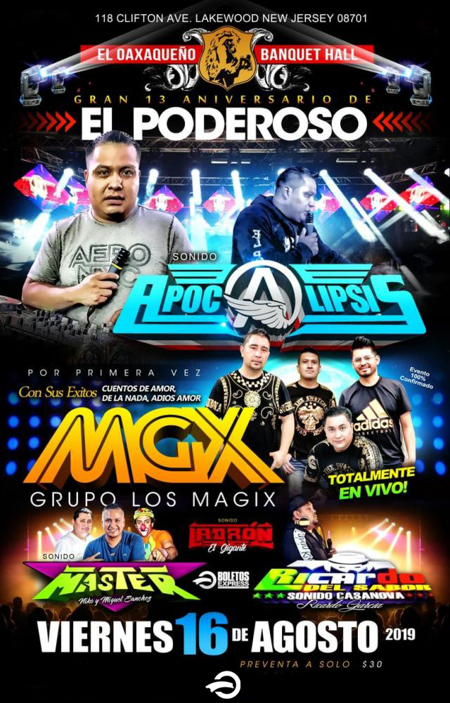 Buy tickets for SONIDO APOCALIPSIS, GRUPO LOS MAGIX, SONIDO MASTER & RICARDO DEL SABOR SONIDO APOCALIPSIS, GRUPO LOS MAGIX, SONIDO MASTER & RICARDO DEL SABOR