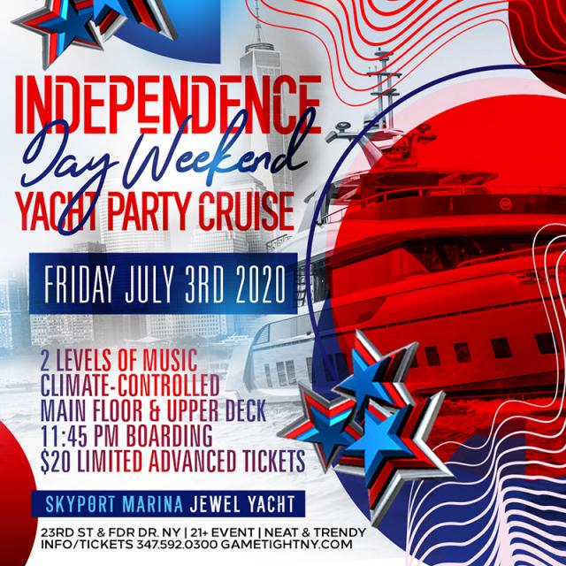 NYC Independence Day Weekend Yacht Party Cruise at Skyport Marina 2020