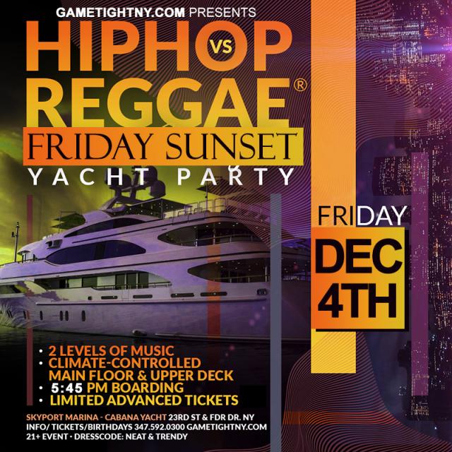 NY Hip Hop vs Reggae® Sunset Cruise Skyport Marina Cabana Yacht