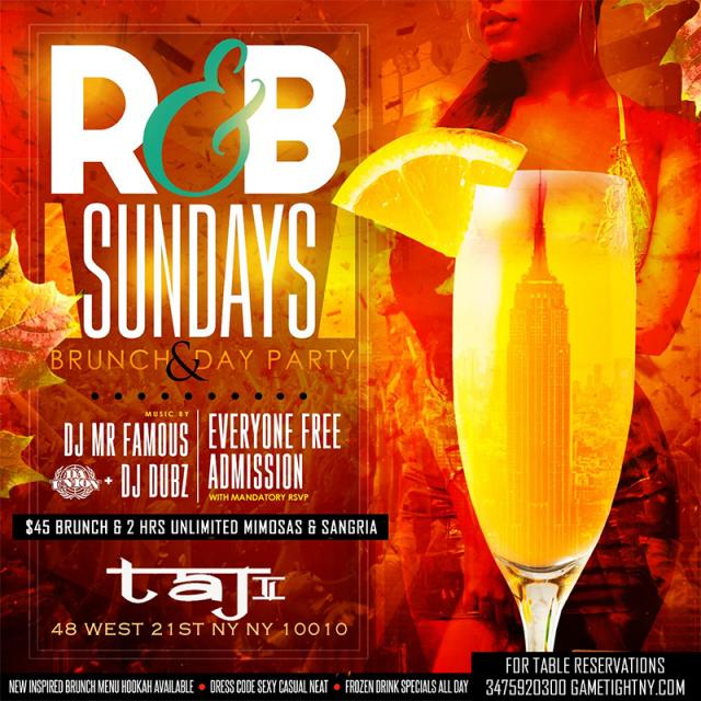 Buy tickets for Taj Lounge NYC Sunday Funday Hip Hop vs. Reggae® Brunch & Day Party Taj Lounge NYC Sunday Funday Hip Hop vs. Reggae® Brunch & Day Party