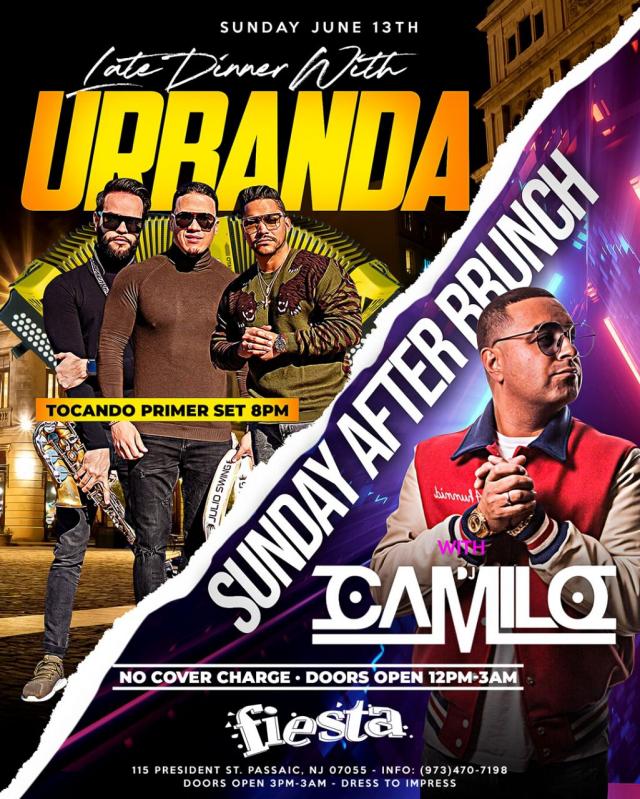 Buy tickets for Sunday Fiesta Late Dinner with URBANDA After brunch with DJ CAMILO Sunday Fiesta Late Dinner with URBANDA After brunch with DJ CAMILO