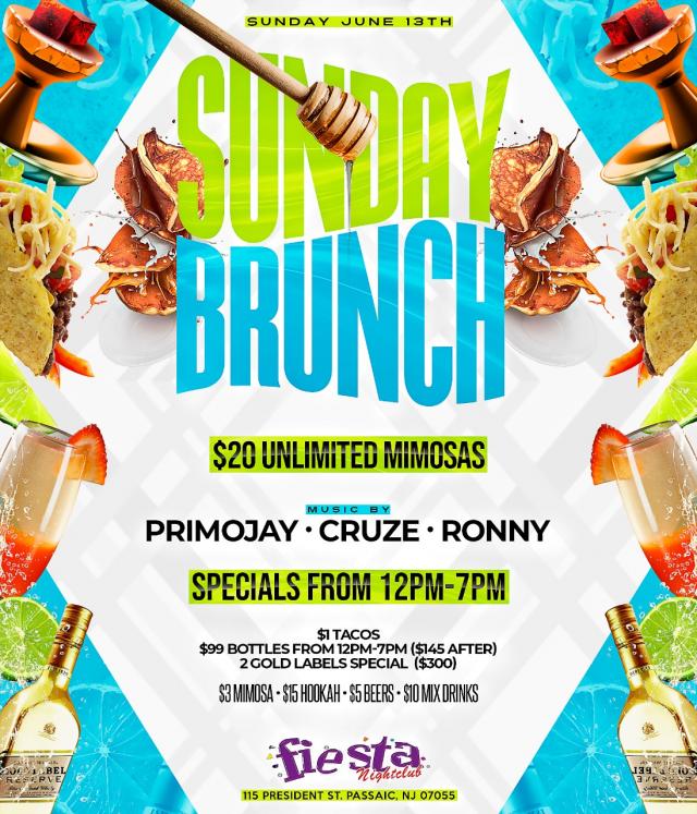 Buy tickets for Sunday Brunch** Specials From 12 PM - 7PM Sunday Brunch** Specials From 12 PM - 7PM