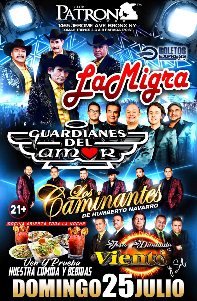Buy tickets for BAILE GRUPERO / LA MIGRA / GUARDIANES DEL AMOR / CAMINANTES DE HUMBERTO NAVARRO / VIENTO Y SOL BAILE GRUPERO / LA MIGRA / GUARDIANES DEL AMOR / CAMINANTES DE HUMBERTO NAVARRO / VIENTO Y SOL