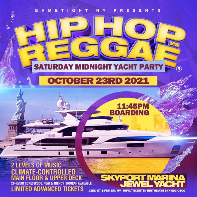 NYC Hip Hop vs Reggae® Midnight Saturday Cruise Skyport Marina Jewel