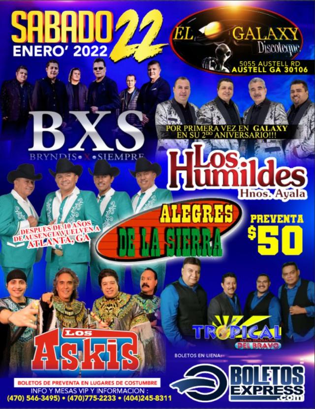 Buy tickets for BXS | LOS HUMILDES | ALEGRES DE LA SIERRA | LOS ASKIS | TROPICAL DEL BRAVO - AUSTELL, GA BXS | LOS HUMILDES | ALEGRES DE LA SIERRA | LOS ASKIS | TROPICAL DEL BRAVO - AUSTELL, GA