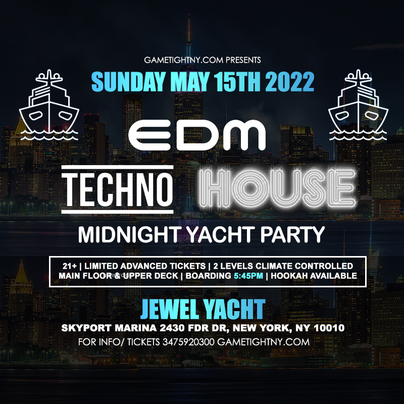 Buy tickets for Techno NYC Sunday Sunset Jewel Yacht Party Cruise at Skyport Marina Techno NYC Sunday Sunset Jewel Yacht Party Cruise at Skyport Marina