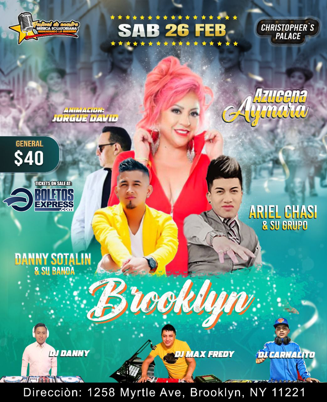 Buy tickets for AZUCENA AYMARA | DANNY SOTALIN | ARIEL CHASI - BROOKLYN AZUCENA AYMARA | DANNY SOTALIN | ARIEL CHASI - BROOKLYN