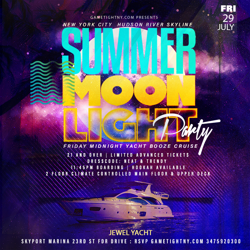 NYC Summer Moonlight Jewel Yacht Midnight Yacht Friday Party Skyport Marina2022