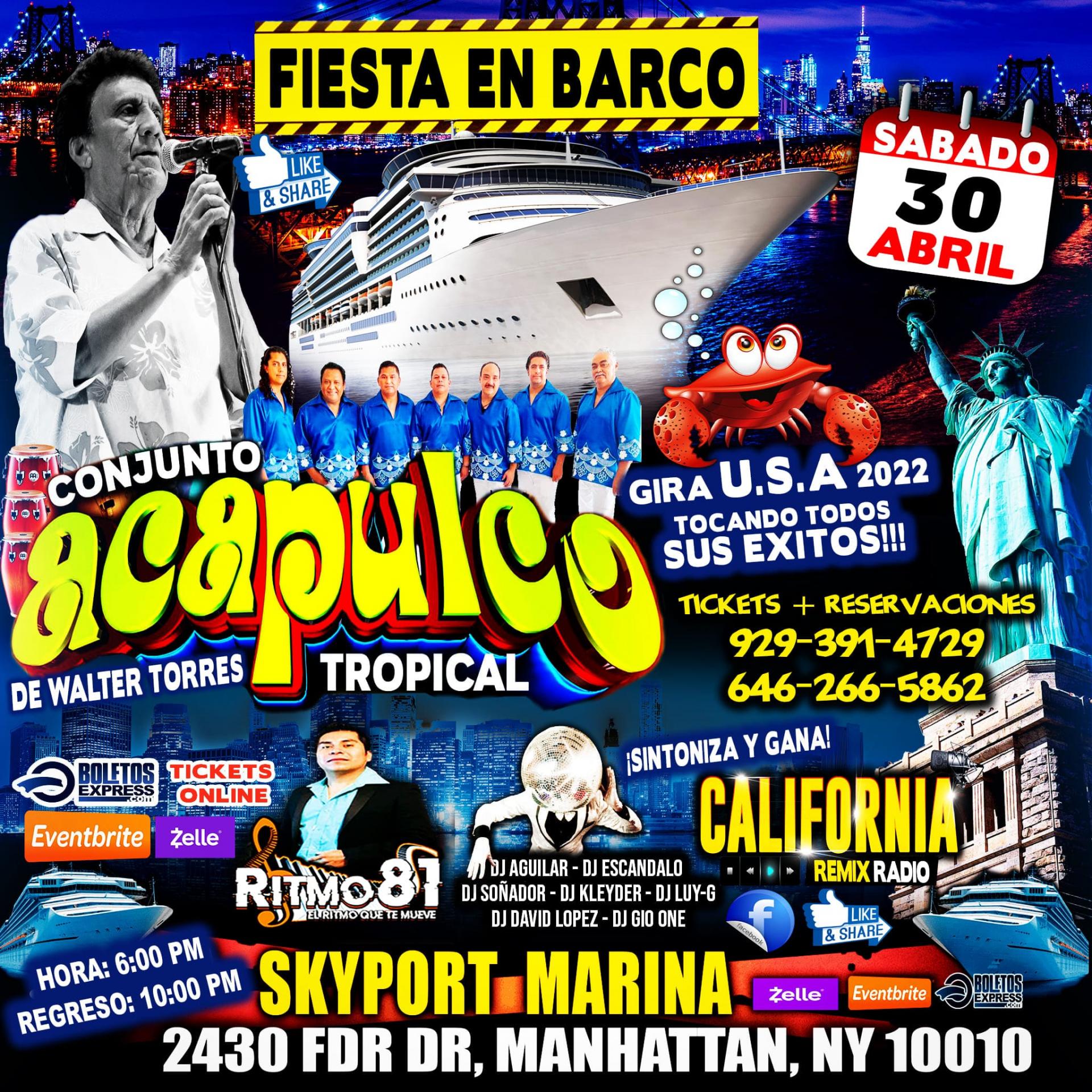Buy tickets for Fiesta En Barco Con Acapulco Tropical - Ritmo 81 - Dj's Fiesta En Barco Con Acapulco Tropical - Ritmo 81 - Dj's