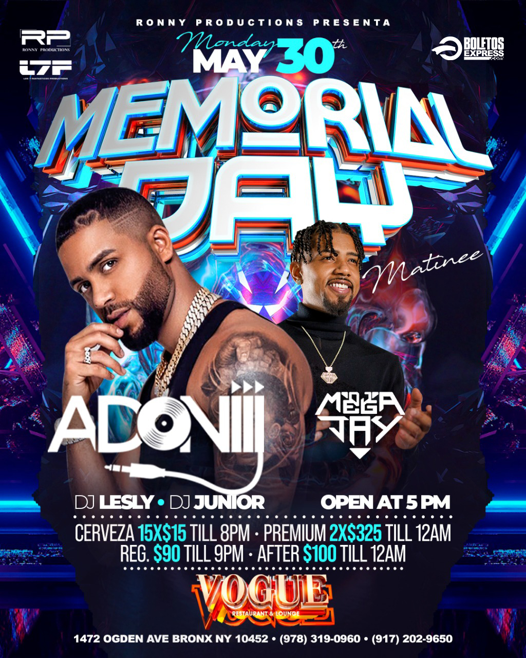 Buy tickets for DJ ADONI & MEGA JAY | MEMORIAL DAY DJ ADONI & MEGA JAY | MEMORIAL DAY