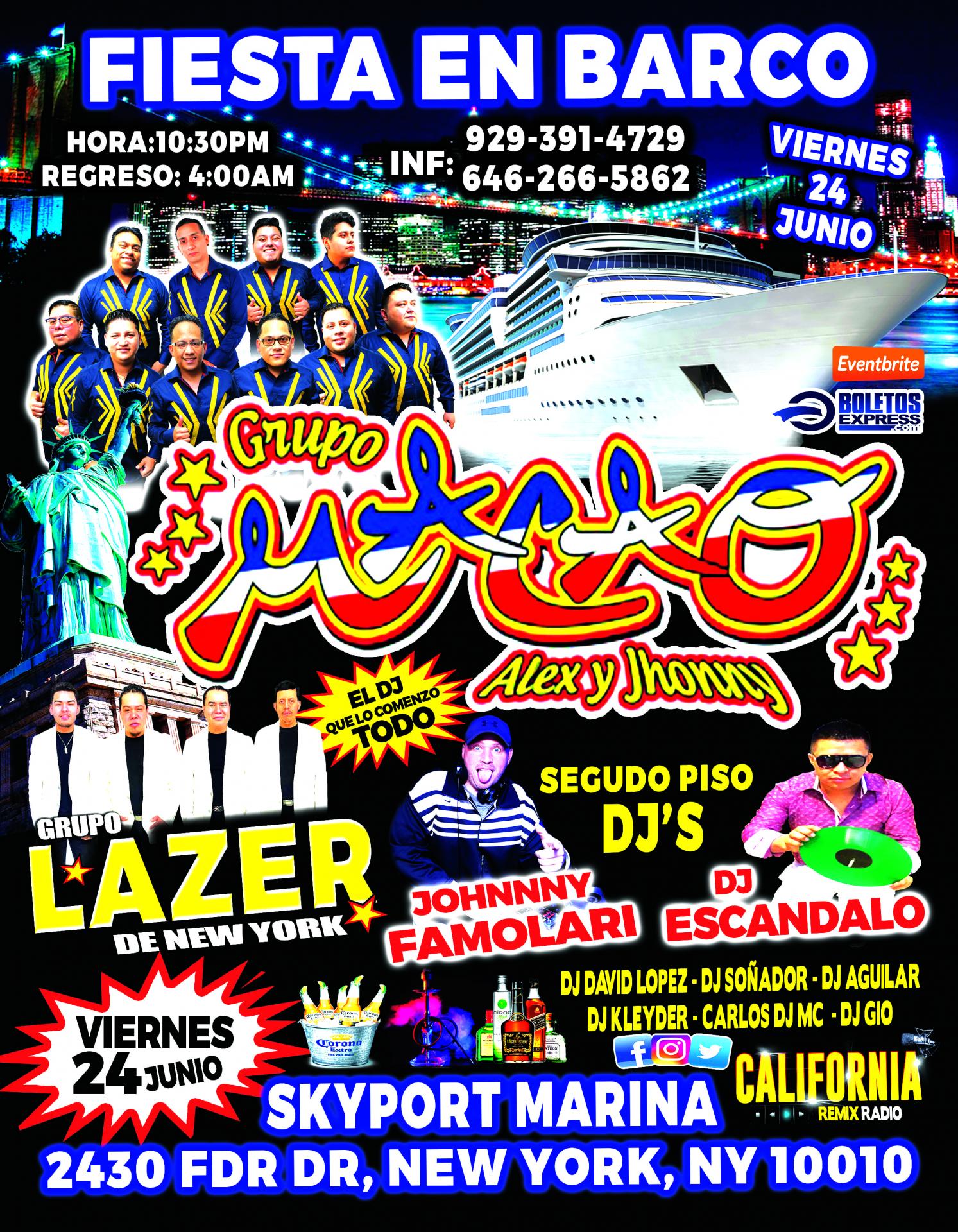 Buy tickets for Fiesta En Barco Con Grupo Macao + Grupo Lazer + Radio Dj's Fiesta En Barco Con Grupo Macao + Grupo Lazer + Radio Dj's