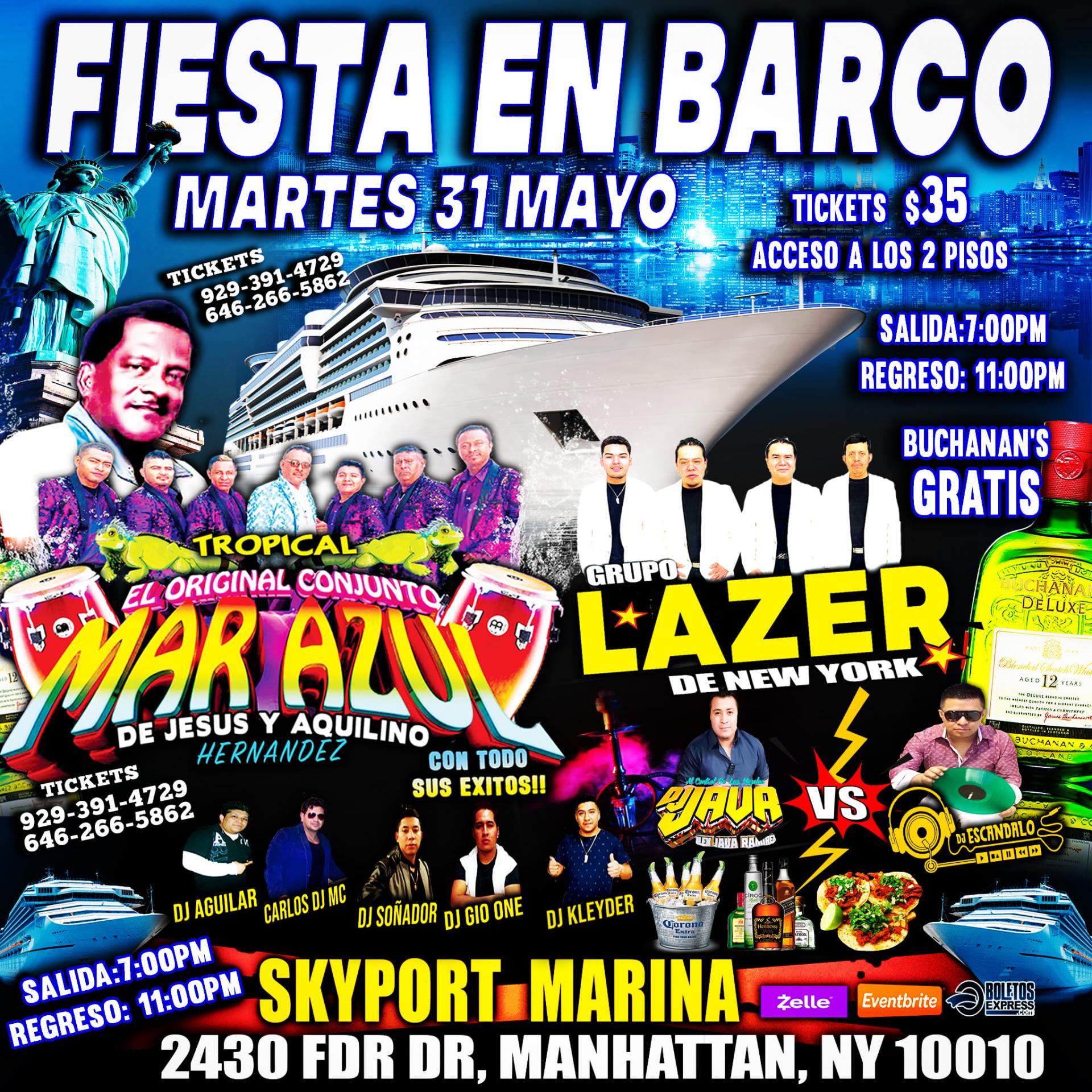 Fiesta En Barco Con Mar Azul + Grupo Lazar + Radio Dj's