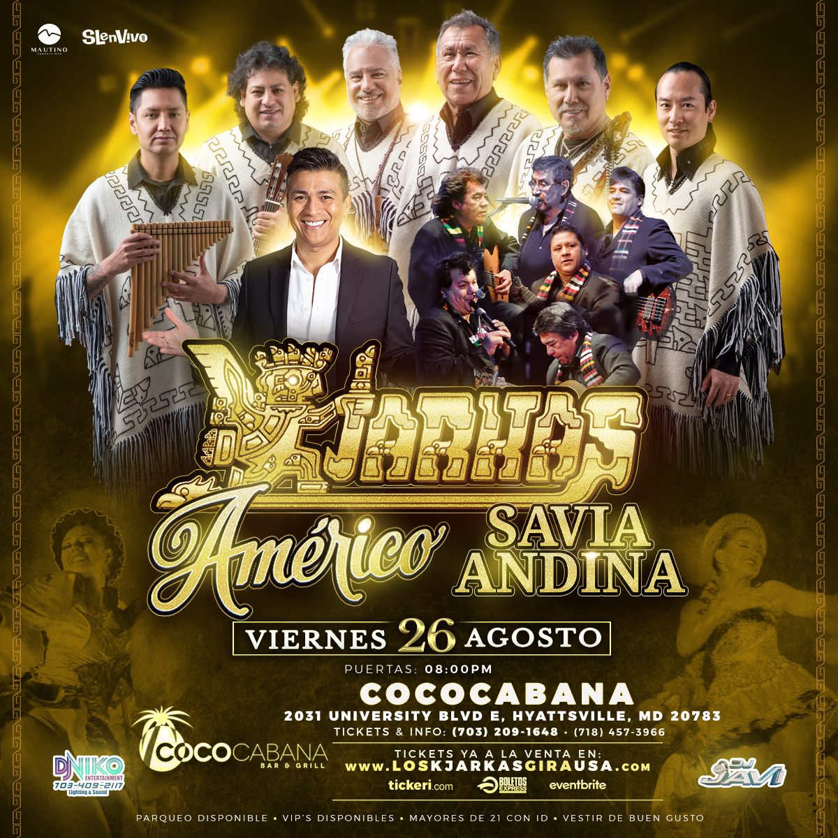Buy tickets for LOS KJARKAS, AMERICO & SAVIA ANDINA ! MARYLAND LOS KJARKAS, AMERICO & SAVIA ANDINA ! MARYLAND
