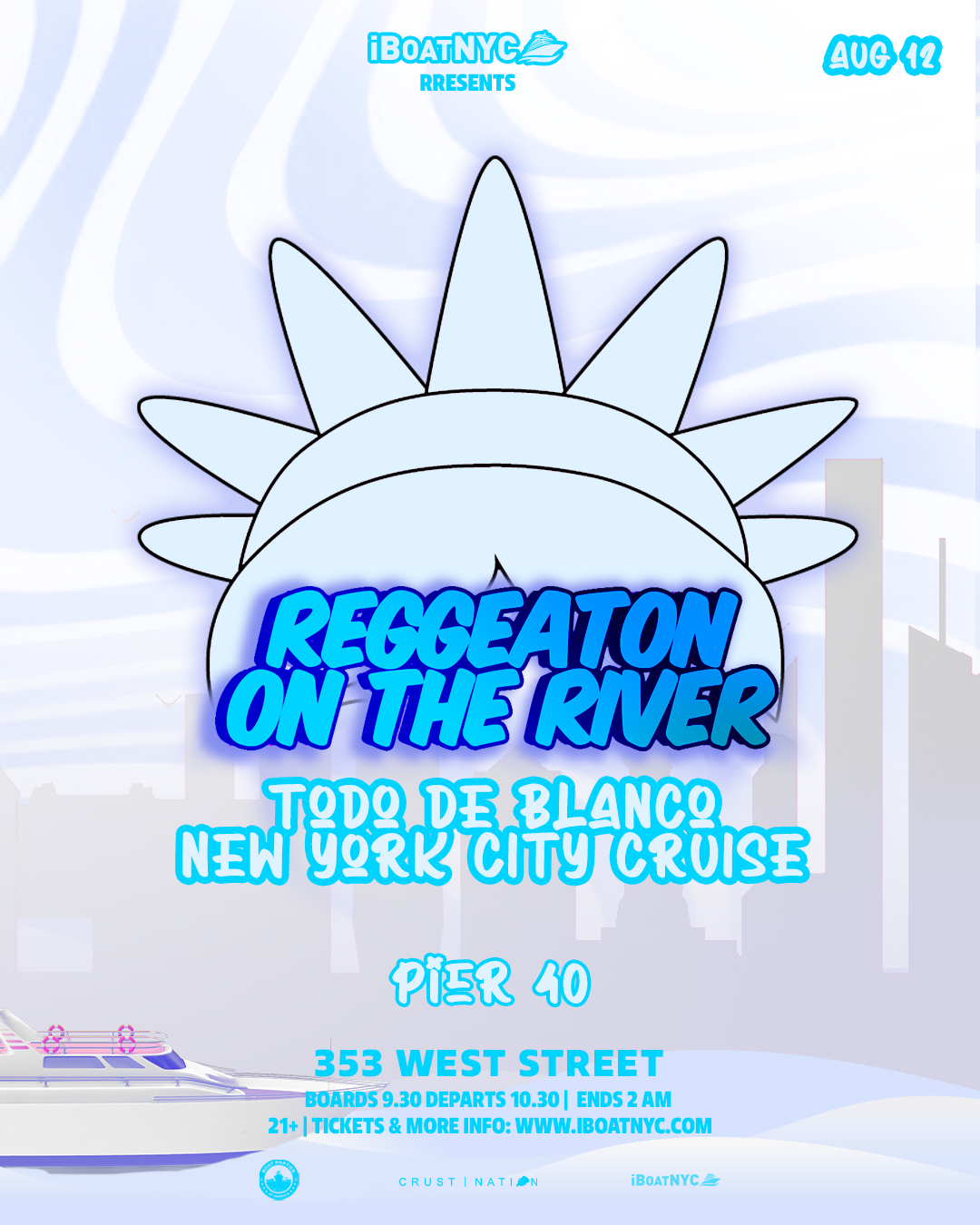 Buy tickets for REGGAETON ON THE RIVER - TODO DE BLANCO - NYC Latin Boat Party Yacht Cruise REGGAETON ON THE RIVER - TODO DE BLANCO - NYC Latin Boat Party Yacht Cruise