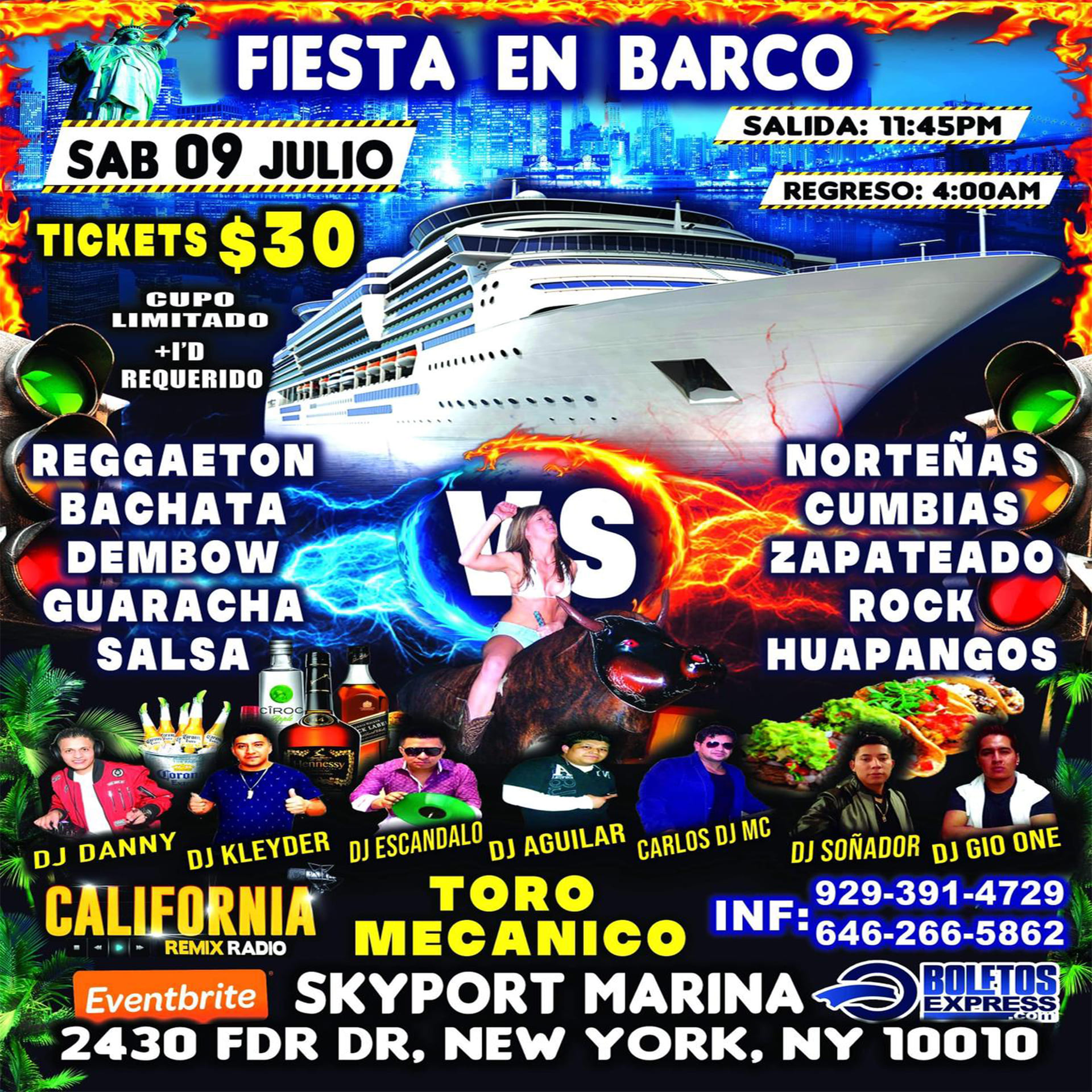 Fiesta En Barco + Toro Mecanico + Dj's + Rifas + 2 Pisos De Musica