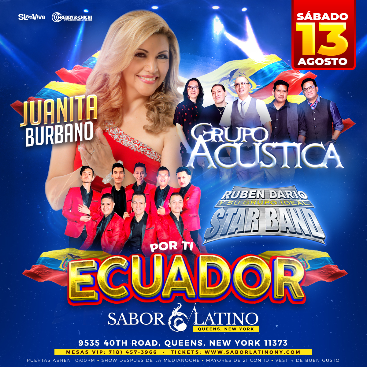 Buy tickets for JUANITA BURBANO , STAR BAND & GRUPO ACUSTICA EN NEW YORK! JUANITA BURBANO , STAR BAND & GRUPO ACUSTICA EN NEW YORK!