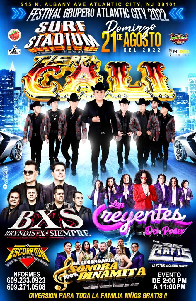 Buy tickets for FESTIVAL GRUPERO ATLANTIC CITY 2022 | TIERRA CALI | LOS CREYENTES FESTIVAL GRUPERO ATLANTIC CITY 2022 | TIERRA CALI | LOS CREYENTES