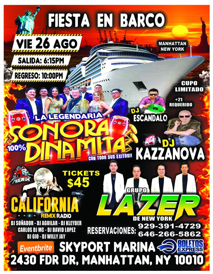Buy tickets for Fiesta En Barco En Manhattan Ny + Sonora Dinamita + Dj Kazzanoba + Radio Dj Fiesta En Barco En Manhattan Ny + Sonora Dinamita + Dj Kazzanoba + Radio Dj