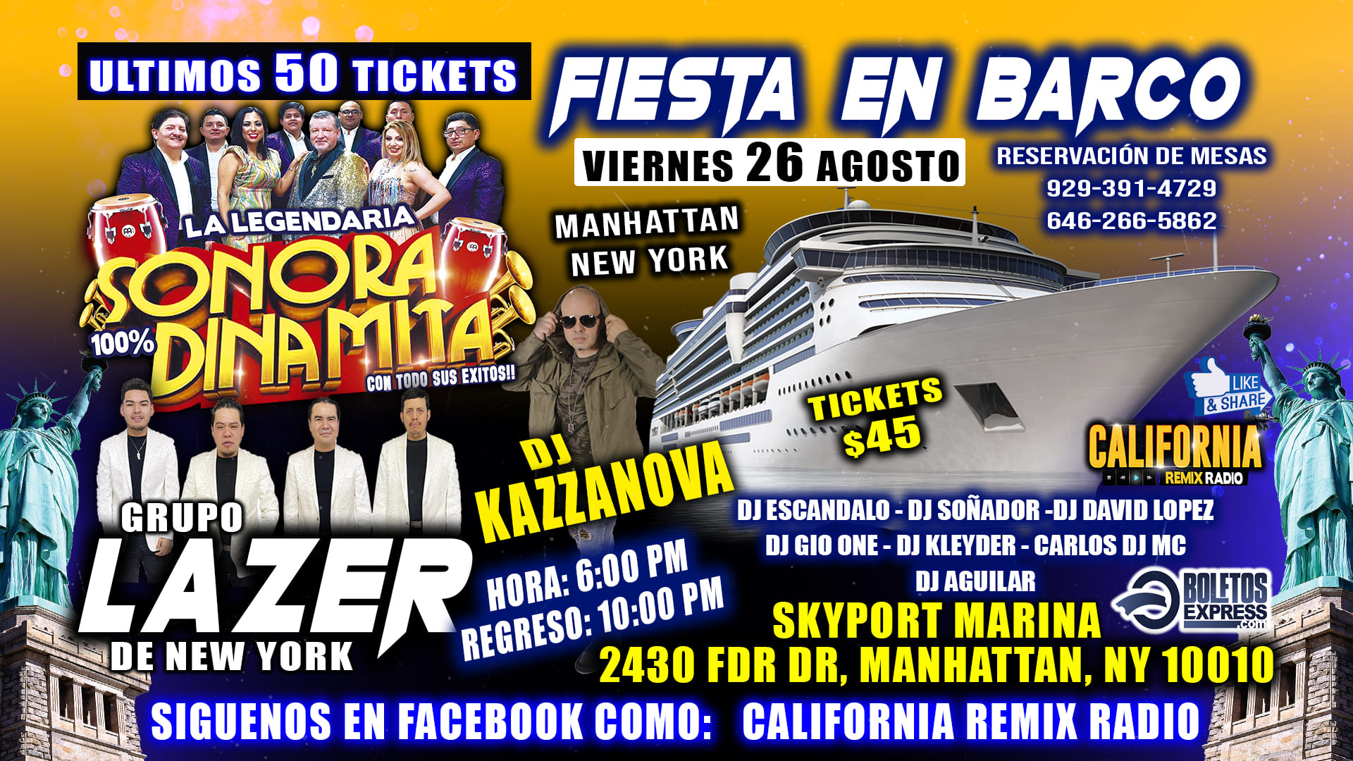 Buy tickets for Fiesta En Barco En Manhattan Ny + Sonora Dinamita + Dj Kazzanoba + Radio Dj Fiesta En Barco En Manhattan Ny + Sonora Dinamita + Dj Kazzanoba + Radio Dj