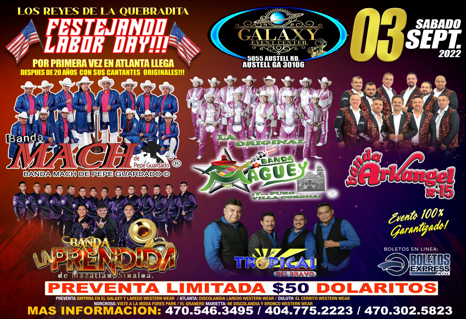 Buy tickets for BANDA MACH | BANDA MAGUEY | BANDA ARKANGEL | BANDA LA PRENDIDA | TROPICAL DEL BRAVO BANDA MACH | BANDA MAGUEY | BANDA ARKANGEL | BANDA LA PRENDIDA | TROPICAL DEL BRAVO