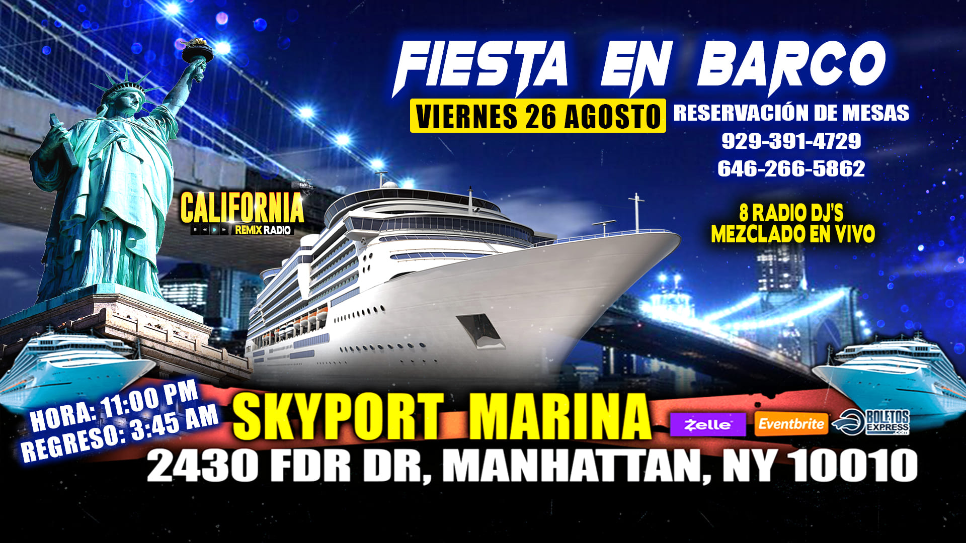Buy tickets for Fiesta En Barco - Manhattan Ny - Radio Dj's - Rifa De Botellas Fiesta En Barco - Manhattan Ny - Radio Dj's - Rifa De Botellas