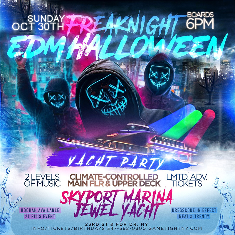 NYC Freaknight EDM Techno House Halloween Sunday Sunset Jewel Yacht Party