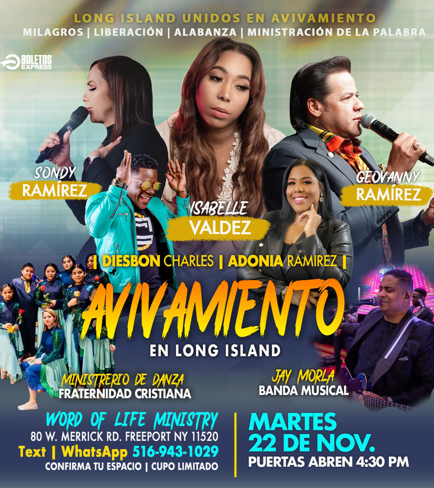 Buy tickets for PASTORES GEOVANNY RAMÍREZ | SONDY RAMÍREZ | ISABELLE VALDEZ | DIESBON CHARLES PASTORES GEOVANNY RAMÍREZ | SONDY RAMÍREZ | ISABELLE VALDEZ | DIESBON CHARLES