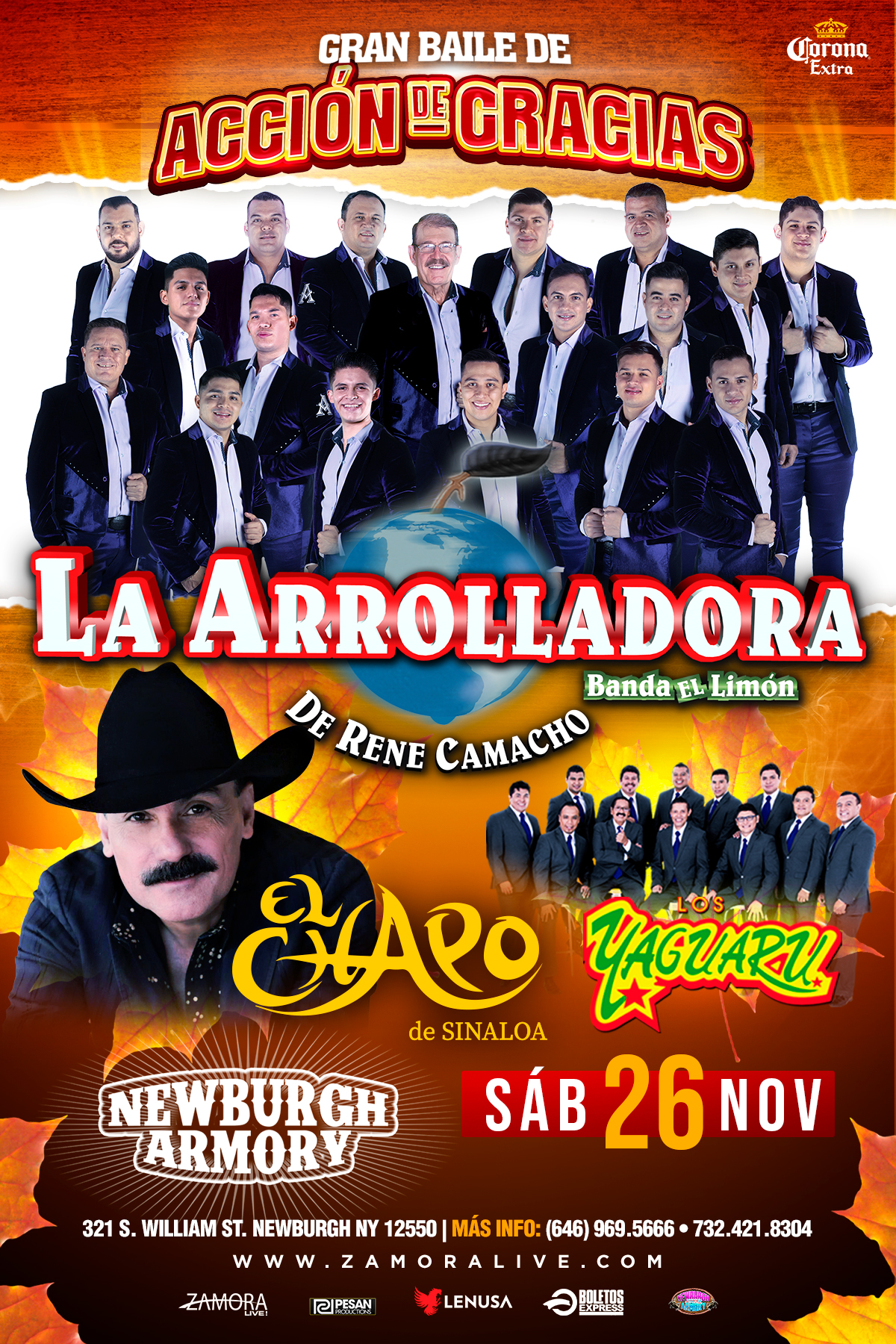 Buy tickets for La Arrolladora Banda El Limón • El Chapo de Sinaloa • Los Yaguaru en Newburgh Armory La Arrolladora Banda El Limón • El Chapo de Sinaloa • Los Yaguaru en Newburgh Armory