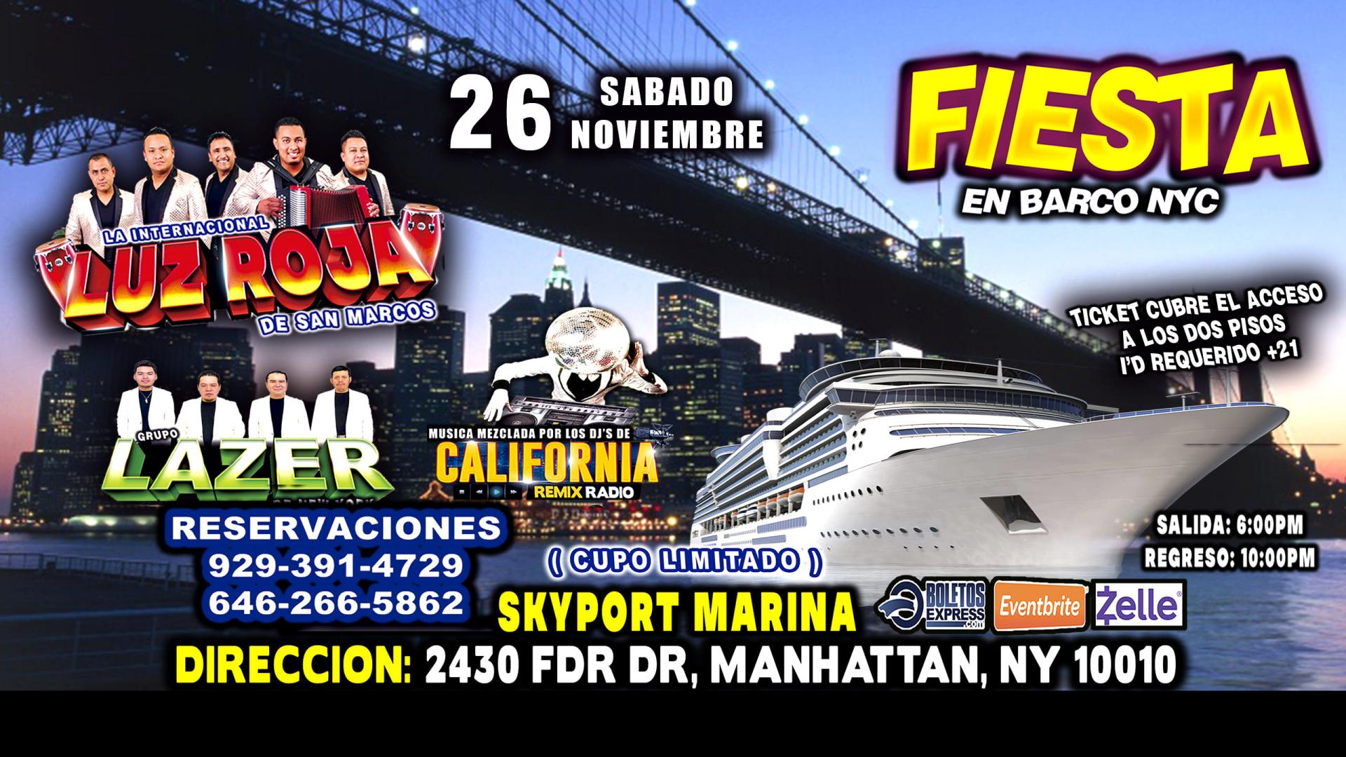Buy tickets for Fiesta En Barco Con La Luz Roja + Grupo Lazer + Radio Djs Fiesta En Barco Con La Luz Roja + Grupo Lazer + Radio Djs