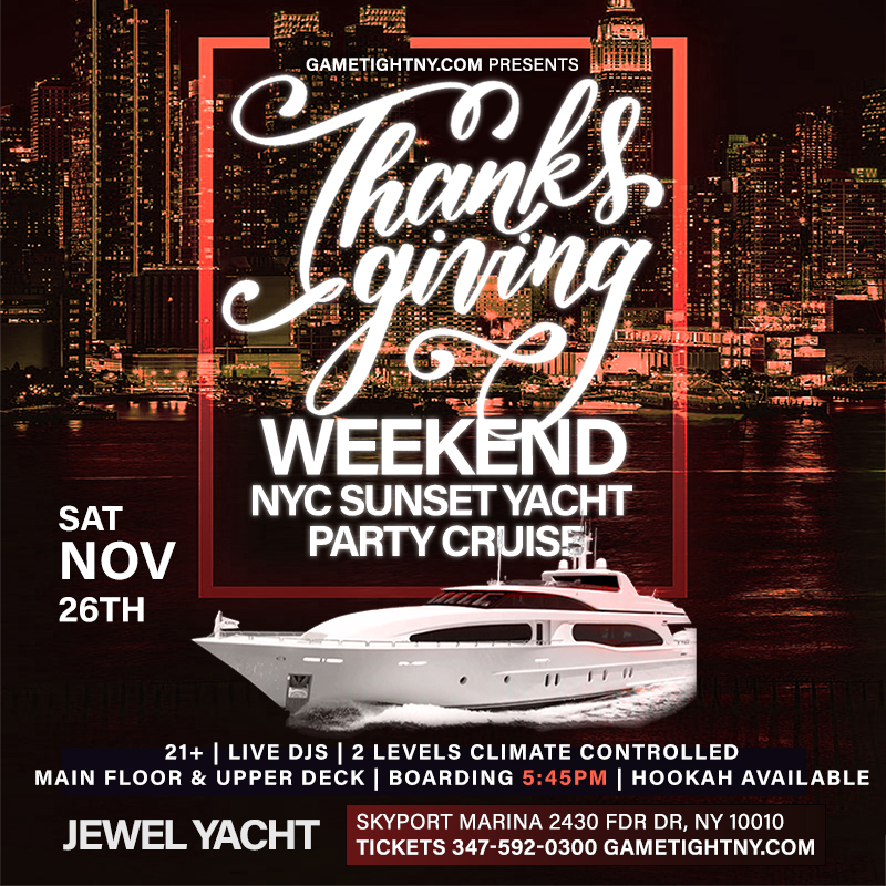 Buy tickets for NYC Friendsgiving Weekend Sunset Yacht Party Cruise at the Jewel Yacht 2022 NYC Friendsgiving Weekend Sunset Yacht Party Cruise at the Jewel Yacht 2022