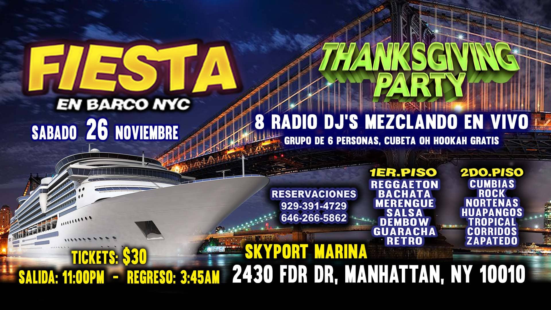 Fiesta En Barco + Radio Dj's + Dos Pisos De Musica Diferente + Manhattan Ny