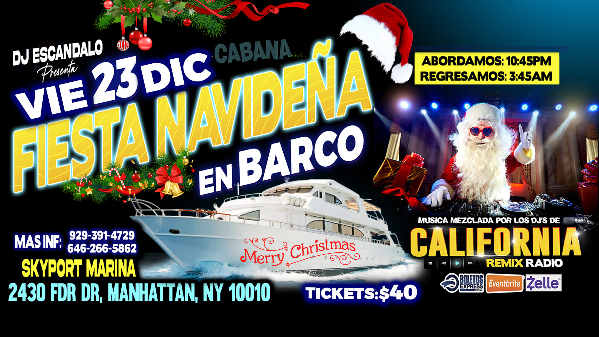 Fiesta Navideña En Barco + Musica Urbana + Musica Mexicana Manhattan Ny