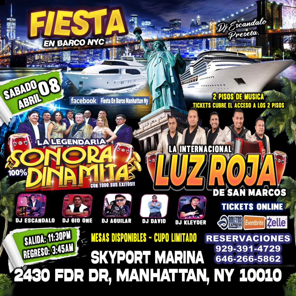 Buy tickets for Fiesta En Barco + Internacional Luz Roja + Sonora Dinamita + Radio Dj's + Manhattan Ny Fiesta En Barco + Internacional Luz Roja + Sonora Dinamita + Radio Dj's + Manhattan Ny
