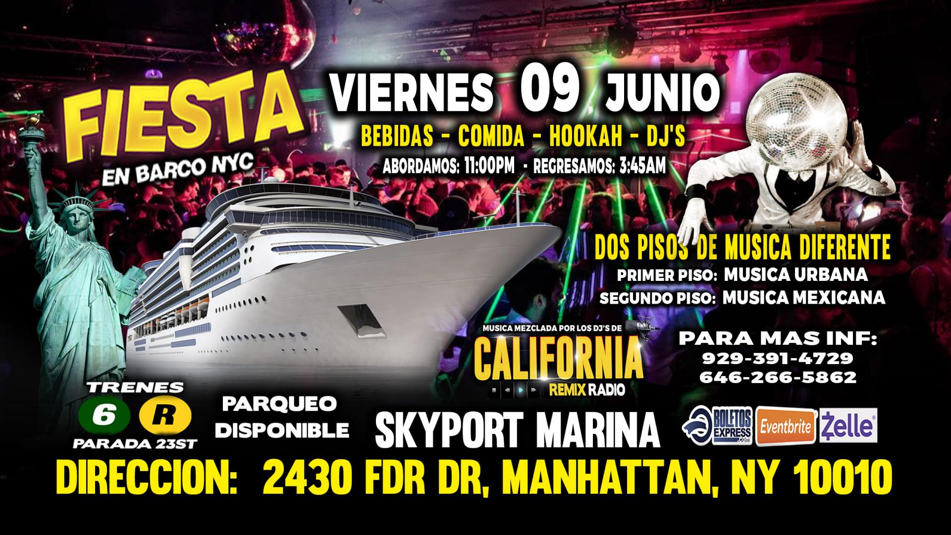 FIESTA EN BARCO +  RADIO DJS + MUSICA URBANA + MUSICA MEXICANA + 2 PISOS DE MUSICA VARIADA