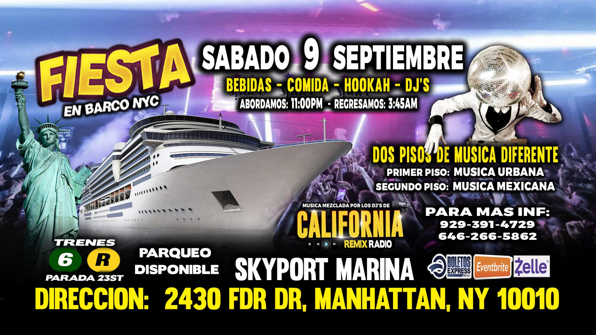 FIESTA EN BARCO +  RADIO DJS + MUSICA URBANA + MUSICA MEXICANA + 2 PISOS DE MUSICA VARIADA