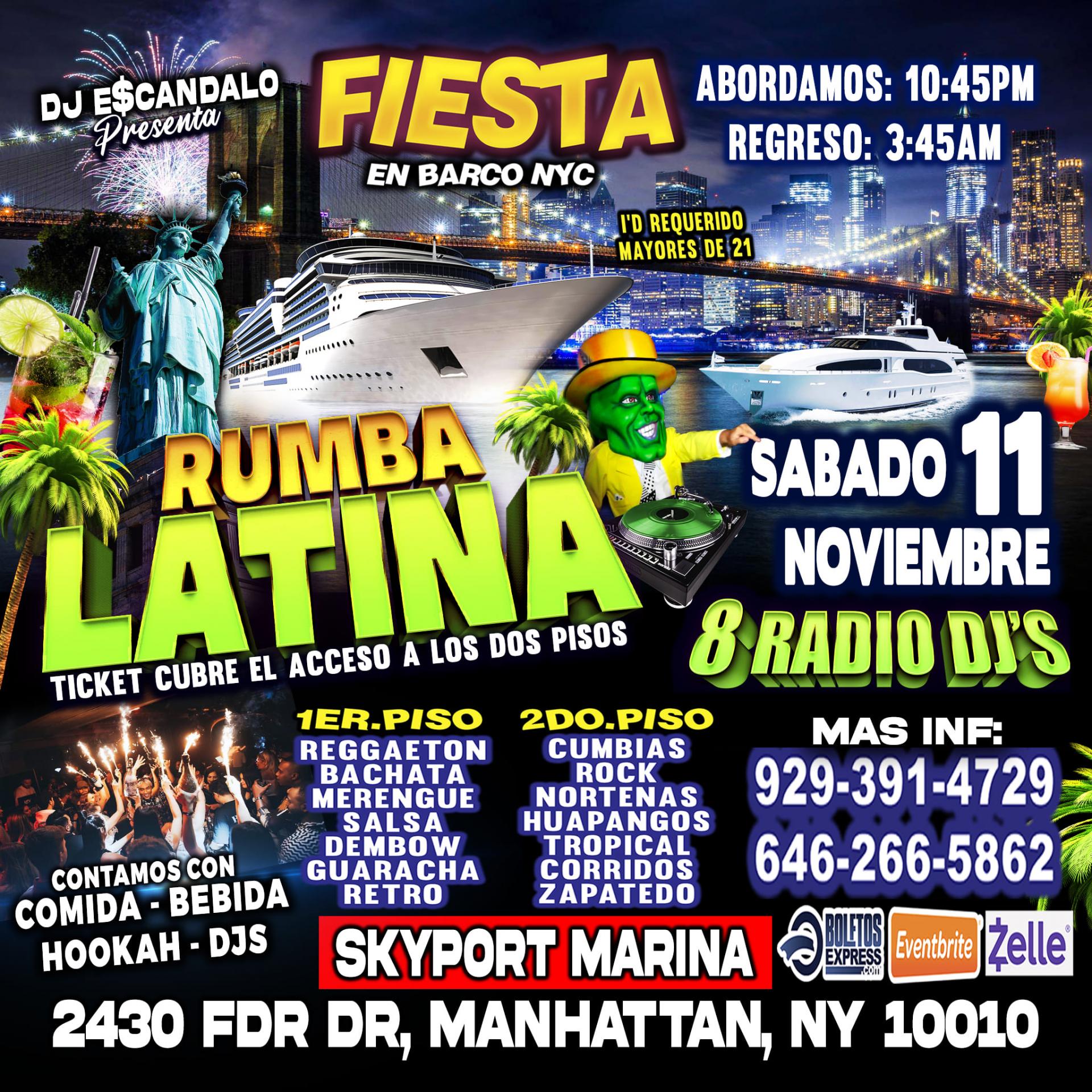 Sabado 11 De Noviembre + Rumba Latina En Barco + Manhattan Ny