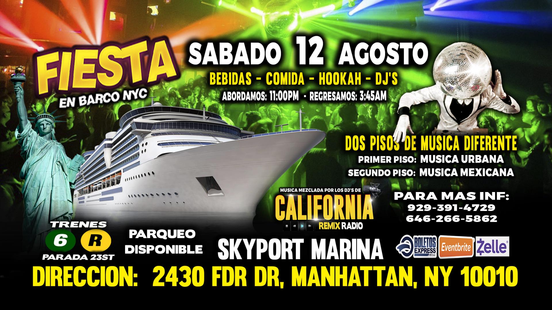 Buy tickets for FIESTA EN BARCO + RADIO DJS + MUSICA URBANA + MUSICA MEXICANA + 2 PISOS DE MUSICA VARIADA FIESTA EN BARCO + RADIO DJS + MUSICA URBANA + MUSICA MEXICANA + 2 PISOS DE MUSICA VARIADA