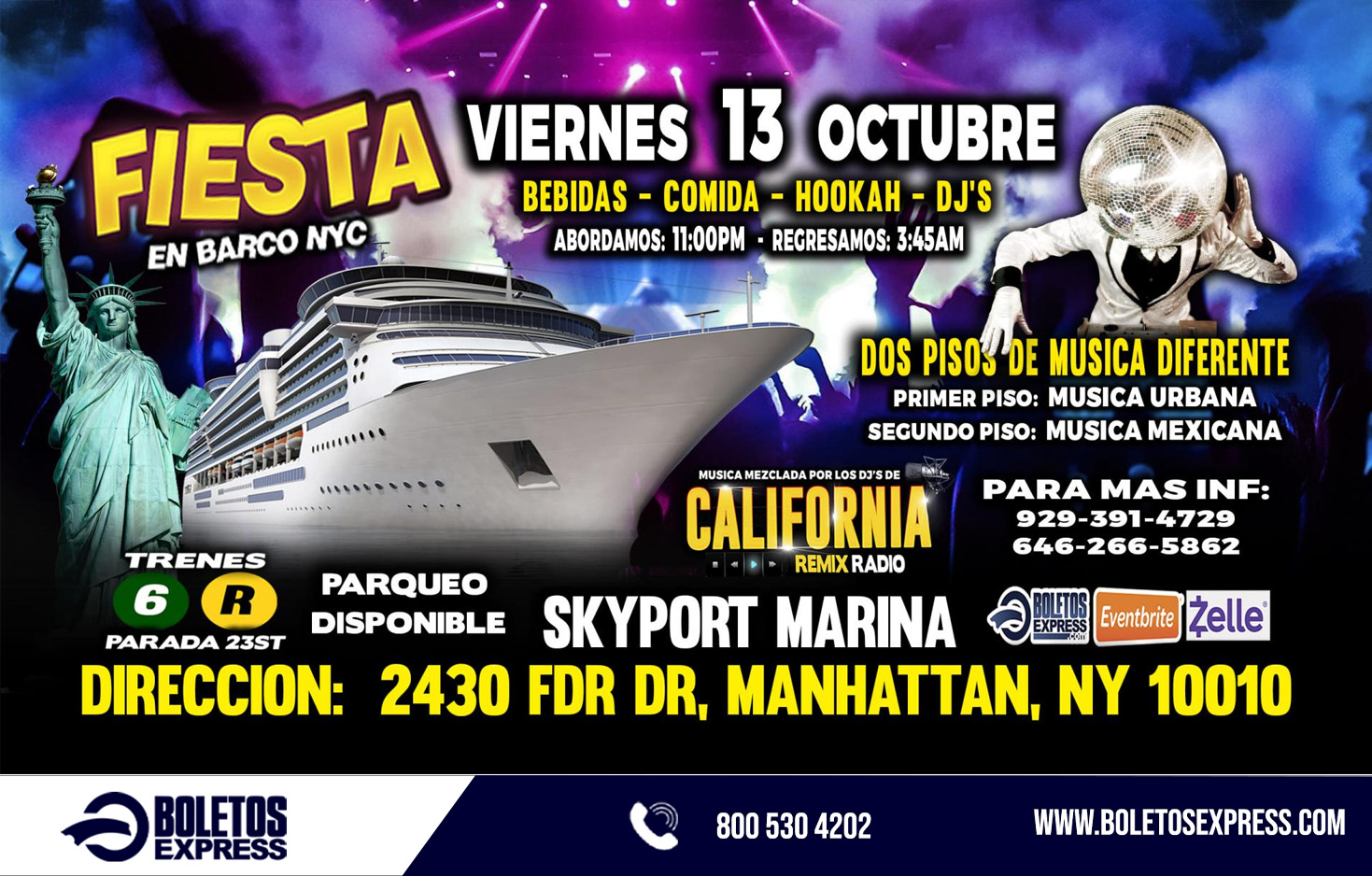 Buy tickets for FIESTA EN BARCO + RADIO DJS + MUSICA URBANA + MUSICA MEXICANA + 2 PISOS DE MUSICA VARIADA FIESTA EN BARCO + RADIO DJS + MUSICA URBANA + MUSICA MEXICANA + 2 PISOS DE MUSICA VARIADA