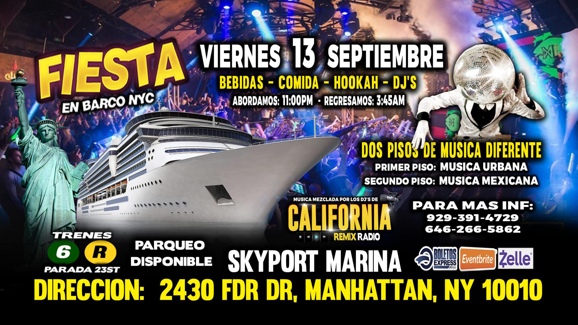 Buy tickets for FIESTA EN BARCO + RADIO DJS + MUSICA URBANA + MUSICA MEXICANA + 2 PISOS DE MUSICA VARIADA FIESTA EN BARCO + RADIO DJS + MUSICA URBANA + MUSICA MEXICANA + 2 PISOS DE MUSICA VARIADA