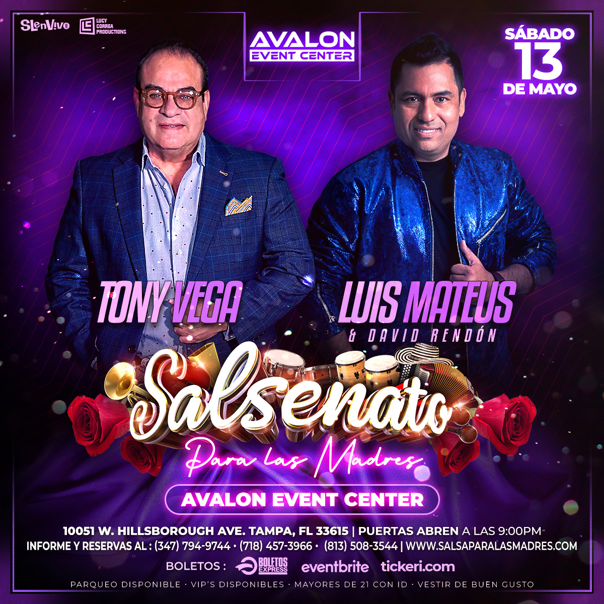 Buy tickets for TONY VEGA & LUIS MATEUS TAMPA, FL /SALSENATO TONY VEGA & LUIS MATEUS TAMPA, FL /SALSENATO