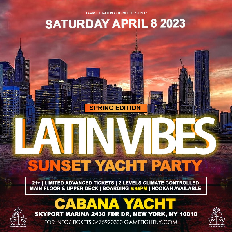 Latin Vibes Saturday NYC Booze Sunset Cabana Yacht Party Cruise 2023
