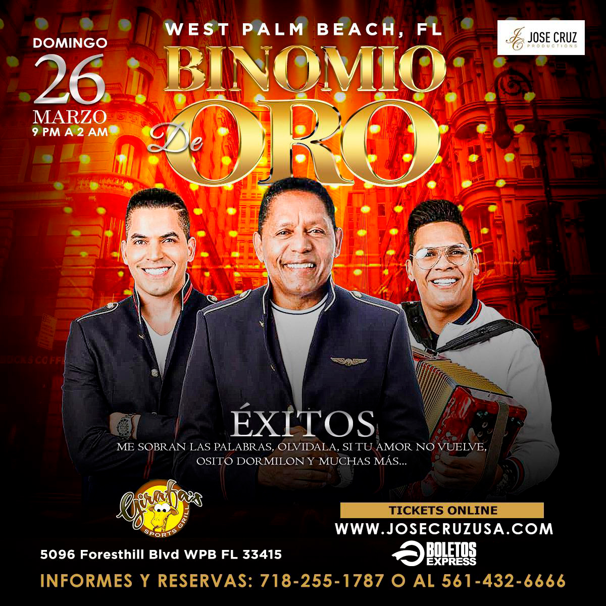 Buy tickets for 03-26-2023 BINOMIO DE ORO DE AMERICA EN WEST PALM BEACH, FL JCP 03-26-2023 BINOMIO DE ORO DE AMERICA EN WEST PALM BEACH, FL JCP