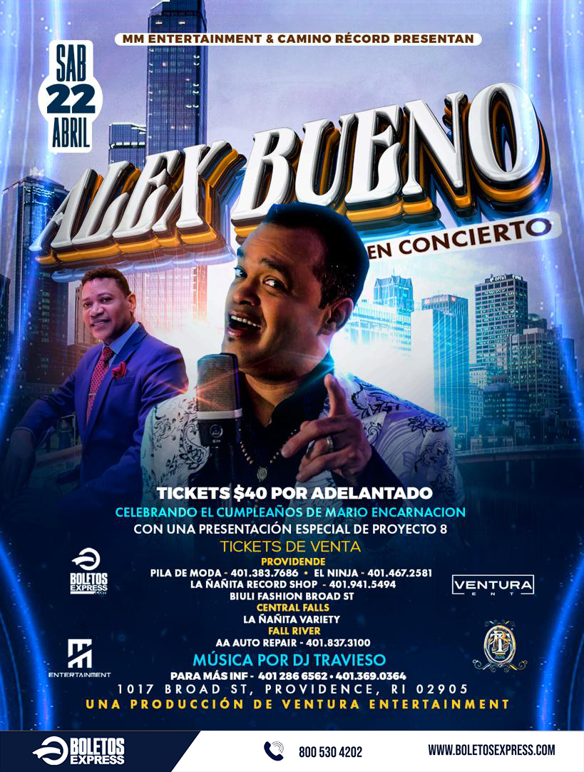 Buy tickets for ALEX BUENO EN CONCIERTO | BOMES THEATRE | PROVIDENCE RI ALEX BUENO EN CONCIERTO | BOMES THEATRE | PROVIDENCE RI