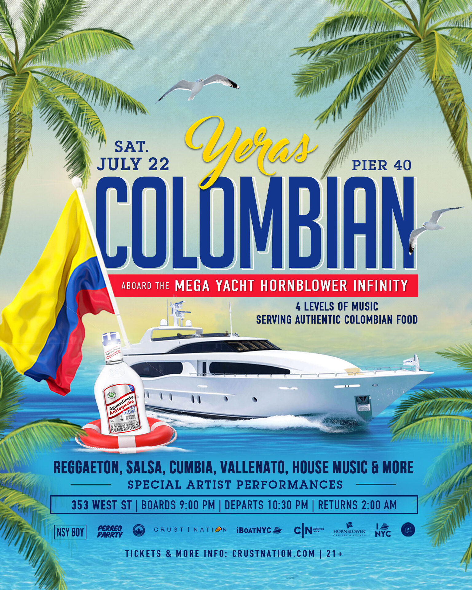 Buy tickets for Colombian Independence Day Party | YERAS on the MEGA YACHT INFINITY Colombian Independence Day Party | YERAS on the MEGA YACHT INFINITY