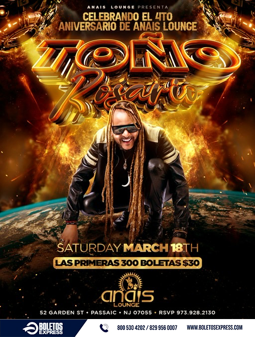 Buy tickets for Toño Rosario Celebrando El 4to Aniversario de Anais Lounge Toño Rosario Celebrando El 4to Aniversario de Anais Lounge