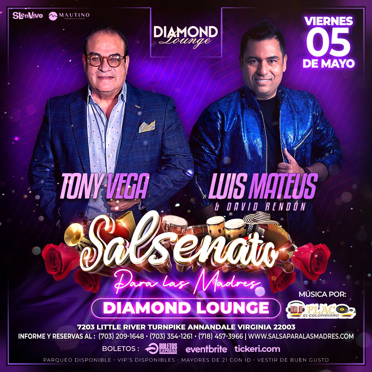Buy tickets for TONY VEGA & LUIS MATEUS EN ANNANDALE, VA I SALSENATO TONY VEGA & LUIS MATEUS EN ANNANDALE, VA I SALSENATO