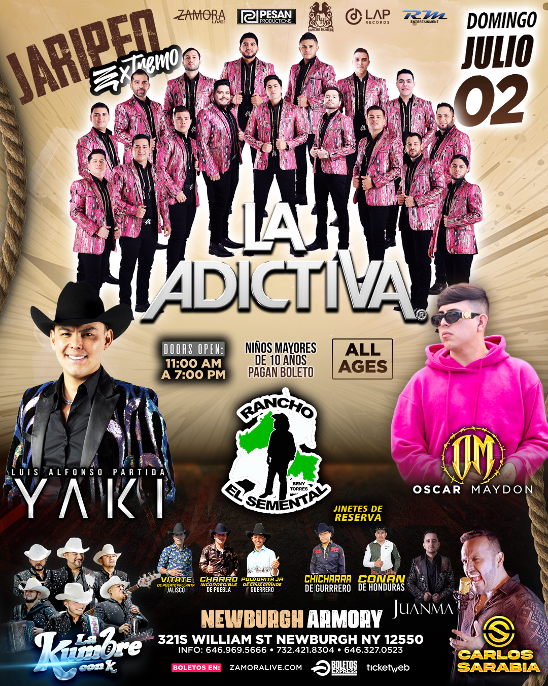 Buy tickets for El Yaki • La Adictiva • Carlos Sarabia y más! en Newburgh Armory • Jaripeo Extremo El Yaki • La Adictiva • Carlos Sarabia y más! en Newburgh Armory • Jaripeo Extremo