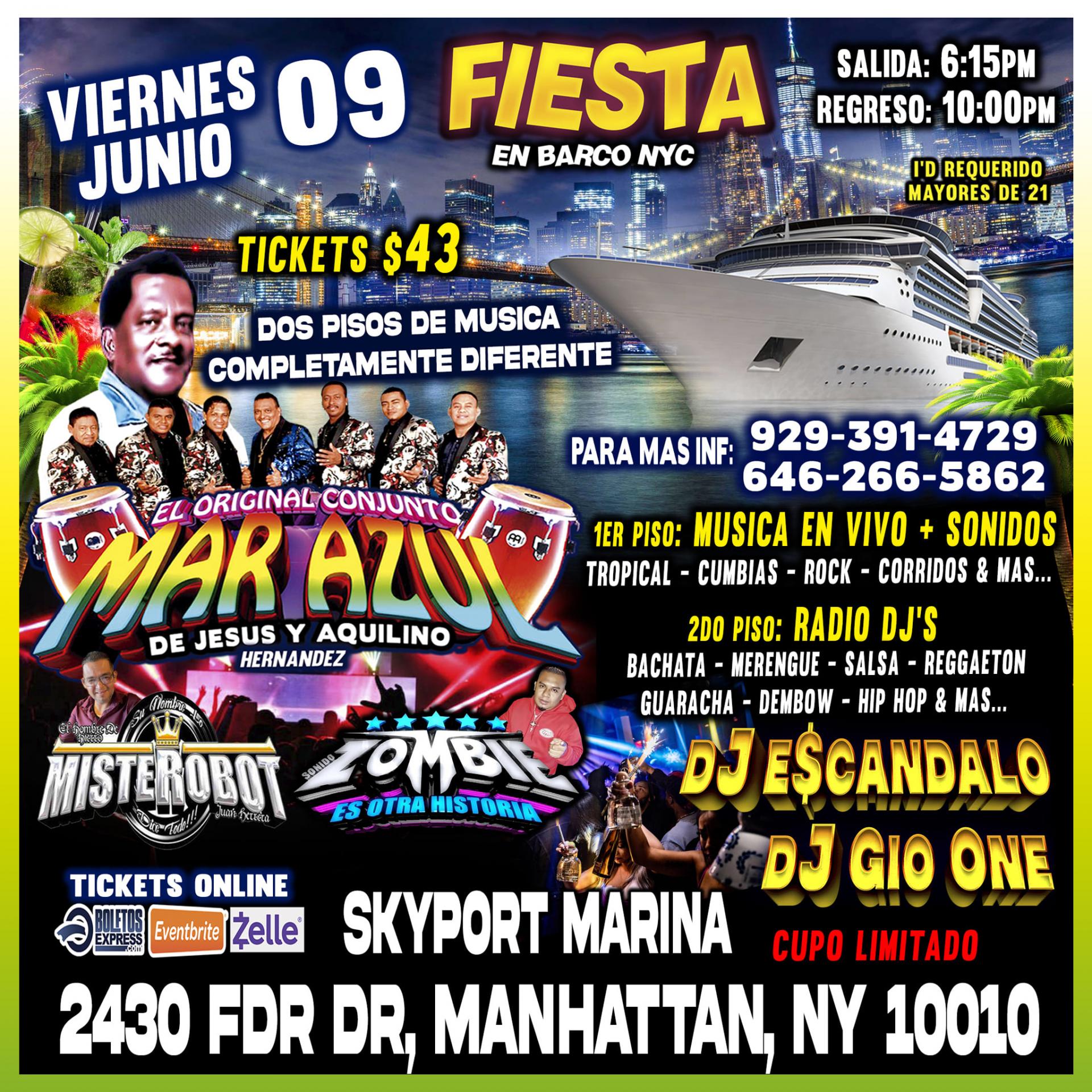 Buy tickets for Fiesta En Barco + El Original Conjunto Mar Azul + Musica Urbana & Mexicana Fiesta En Barco + El Original Conjunto Mar Azul + Musica Urbana & Mexicana